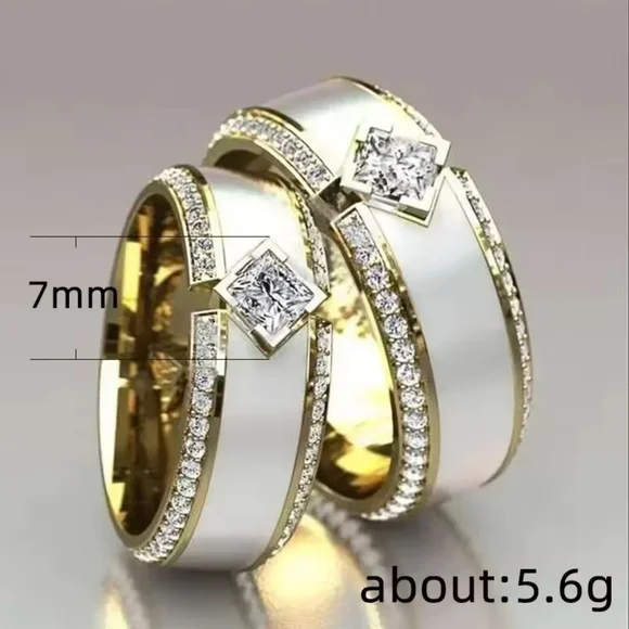 White and Gold Pavé Diamond Inset Bands - Picture 2 of 3